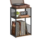 Support pour tourne-disque, table d'appoint à 3 niveaux, stockage de disques vinyles jusqu'à 100 albums, table d'appoint pour salon, chambre à coucher, marron rustique