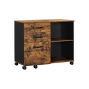 VASAGLE Caisson de bureau mobile avec compartiments ouverts, 3 tiroirs, marron rustique et noir OFC041B01