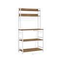 VASAGLE KKS025W41EU Etagère de Cuisine avec Prises, Etagère Micro-Ondes avec Plaque Grille, 14 Crochets, 40 x 80 x 170 cm, Marron Vintage/Blanc