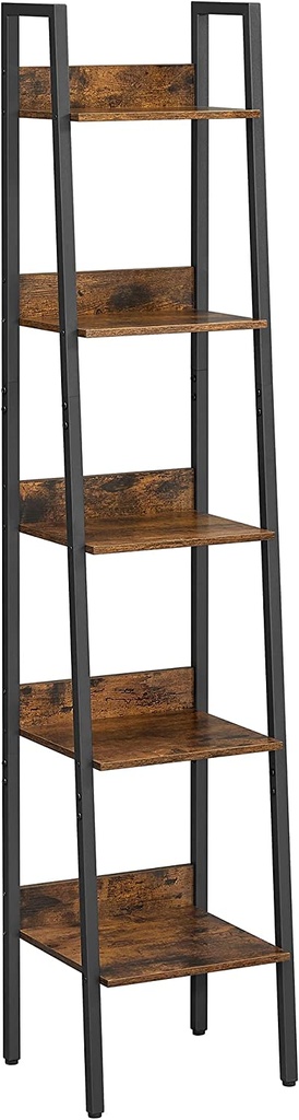 VASAGLE Étagère échelle, étagère étroite à 5 niveaux, bibliothèque pour bureau à domicile, salon, chambre à coucher, cuisine, industriel, marron rustique et noir LLS109B01