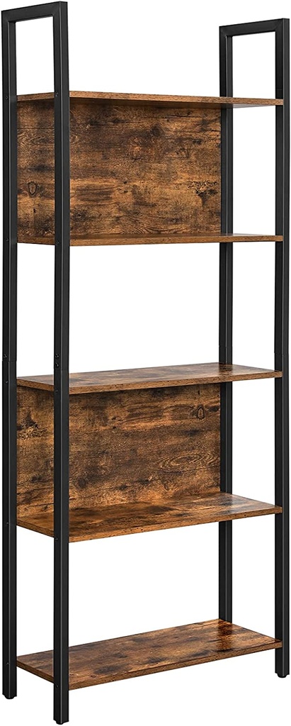 VASAGLE Bibliothèque, Étagère de Rangement, Étagère de Cuisine avec 5 Étagères, Structure en Acier Stable, pour Salon, Entrée, Couloir, Bureau, Style Industriel, Marron Rustique et Noir LLS025B01
