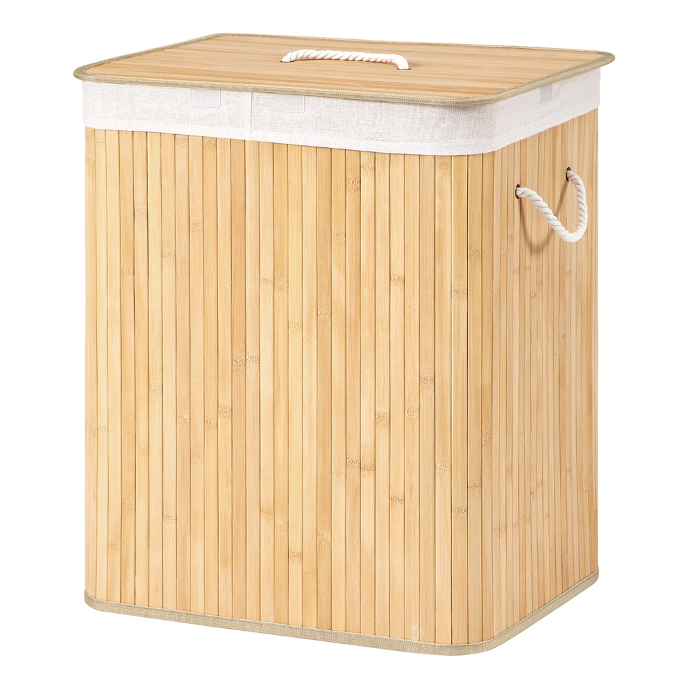 [LCB014Y01] SONGMICS Panier à Linge avec Couvercle, 120 L, Panier à Linge en Bambou 2 Sections, Panier de Rangement Pliable avec Sacs Doublures Amovibles et Lavables en Machine, Poignées, pour Chambre, Naturel LCB014Y01V1