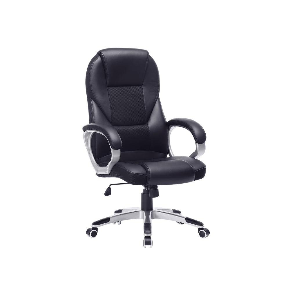 SONGMICS OBG22B - Chaise de bureau pivotante, bureau, ergonomique, PU, ​​avec roulettes, noir, 76x66x32