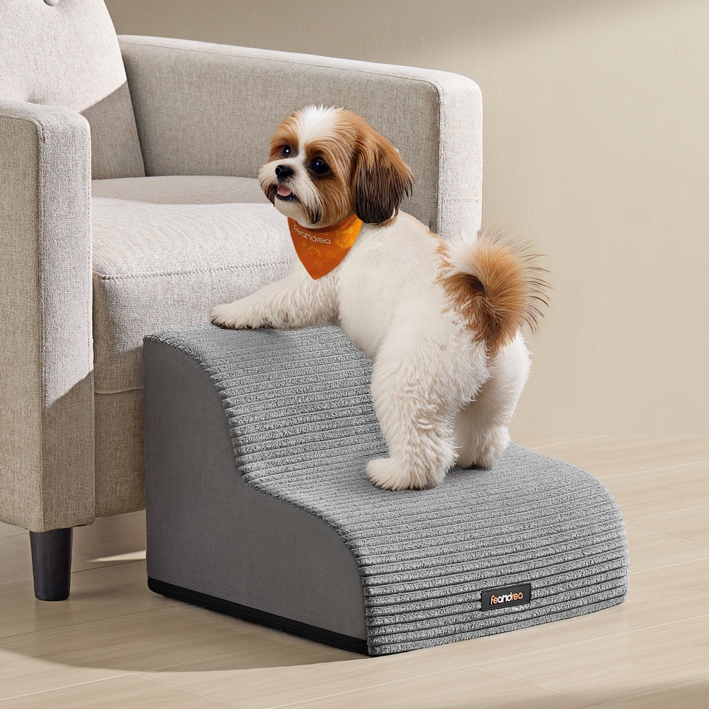 [PPS002G01] Feandrea Escalier pour chien 2 marches, marches pour lit, canapé, escaliers imperméables avec motifs antidérapants, pente douce, housse amovible et lavable, poignée, gris tourterelle PPS002G01