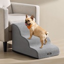 Feandrea Escalier pour chien 3 marches, marches pour lit, canapé, escaliers imperméables avec motifs antidérapants, pente douce, housse amovible et lavable, poignée, gris tourterelle UPPS003G01
