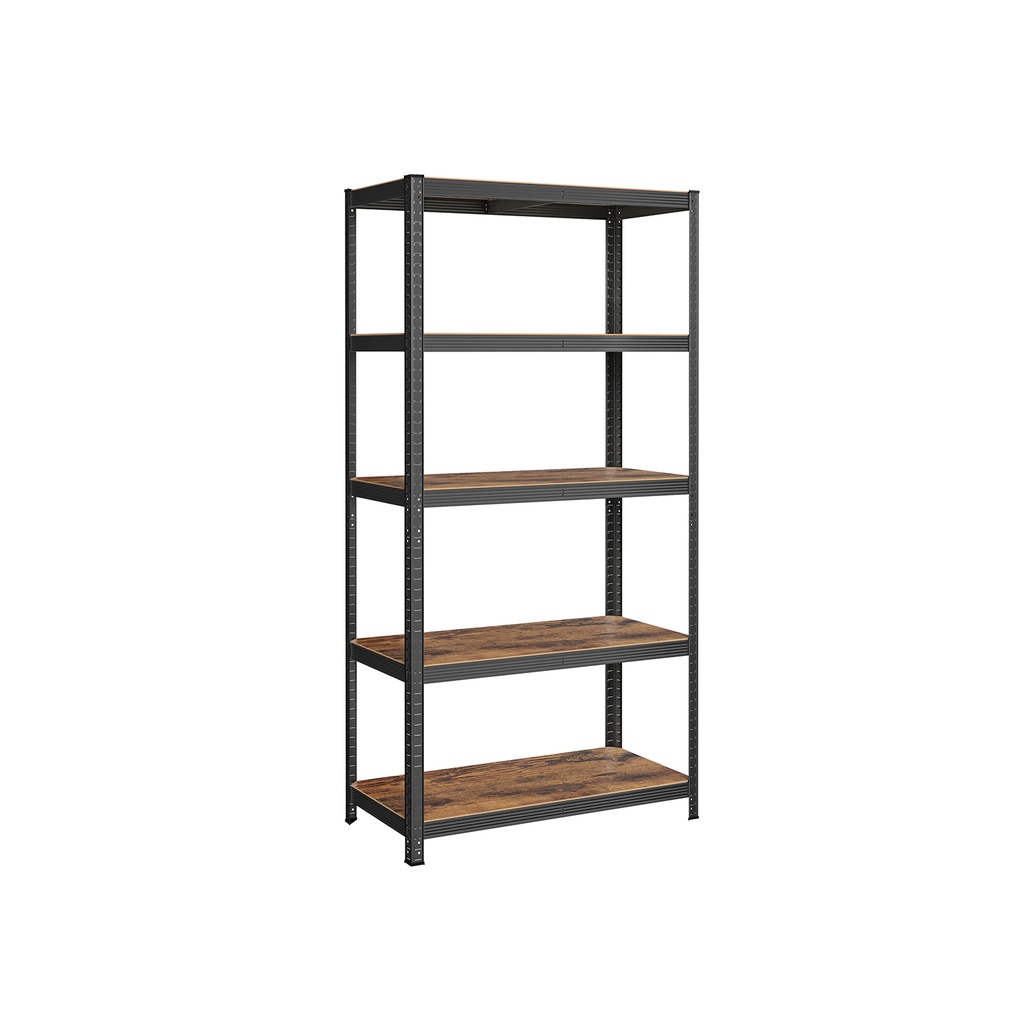 SONGMICS Etagère, 50 x 100 x 200 cm, capacité de charge 875 kg (175 kg par étagère), industrielle, étagères de rangement réglables, pour salon, cuisine, garage, marron rustique et noir GLR050B11
