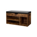 VASAGLE Banc à Chaussures avec Coussin, Banc de Rangement avec Assise Rembourrée, 3 Compartiments, Rangements Cachés, Etagères, Salon Salon Couloir Chambre, Capacité de Charge 150 kg, Marron Rustique LHS30BX
