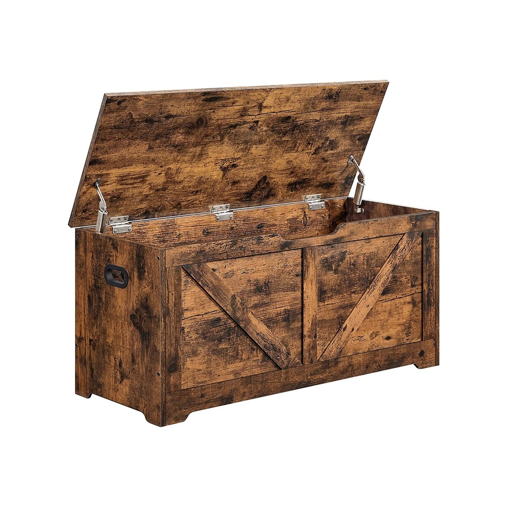[LSB060T01] VASAGLE Coffre de Rangement, Banc de Rangement, Boîte à Couvertures avec 2 Charnières de Sécurité, Banc de Rangement pour Chaussures, Style Grange, 40 x 100 x 46 cm, pour Couloir, Chambre, Salon, Marron Rustique LSB060T01