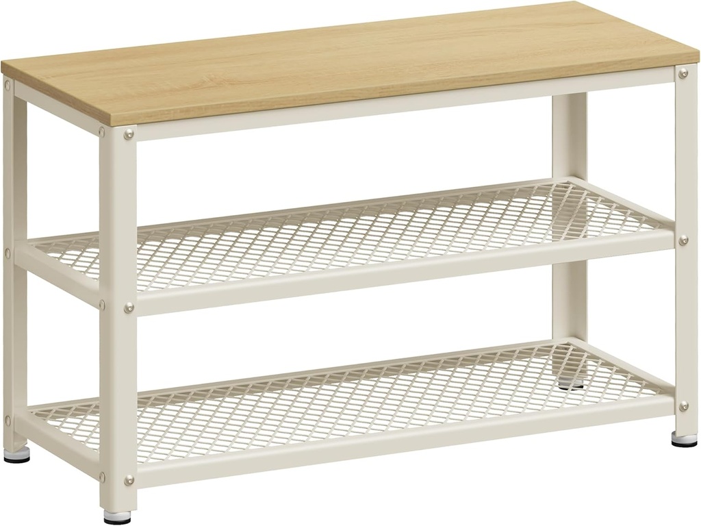 [LBS073W09] VASAGLE Banc à Chaussures, Étagère à Chaussures avec 2 Étagères, Organisateur de Chaussures, 30 x 73 x 45 cm, Entrée Salon Couloir, Structure en Acier, Style Industriel, Chêne Beige et Blanc Classique LBS073W09