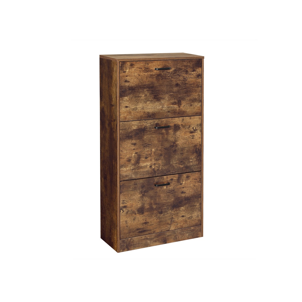 [LBC030X01] VASAGLE Meuble à Chaussures avec 3 Portes Battantes, Armoire de Rangement en Bois à 3 Niveaux, Parfait pour Entrée Étroite, Couloir, Salon, Chambre, 60 x 24 x 120 cm (L x L x H), Marron Rustique LBC030X01