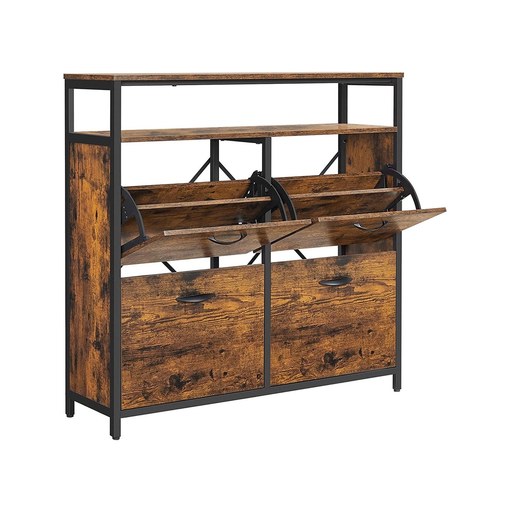 [LBS803B01] VASAGLE LBS803B01 Meuble à chaussures avec 4 rabats, coffre à chaussures, coffre à chaussures dans le couloir, pour 12 à 20 paires de chaussures, 98,3 x 30 x 95 cm, marron vintage/noir