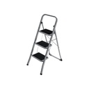 SONGMICS Échelle 3 Marches, Échelle Pliante, Marches de 20 cm de Large Recouvertes de Caoutchouc Antidérapant, Pieds en Caoutchouc, Main Courante, Charge Max. Charge statique 150 kg, acier, gris et noir GSL003GY01