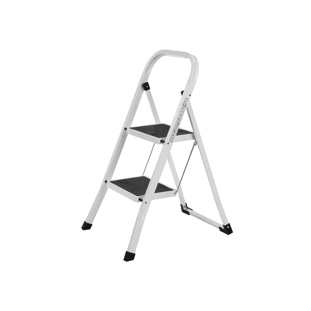 [GSL12WT] Songmics GSL12WT Escabeau pliable à 2 marches, section pliable, mécanisme de verrouillage de sécurité, facile à ranger, capacité de charge 150 kg, testé TüV Rheinland selon EN14183