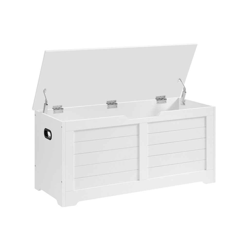 VASAGLE Coffre de Rangement, Banc de Rangement, Boîte à Couvertures avec 2 Charnières de Sécurité, Banc de Rangement pour Chaussures, Style Moderne, 40 x 100 x 46 cm, pour Couloir, Chambre, Salon, Blanc Mat LSB061T10