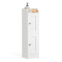 VASAGLE SIREN Collection – Meuble de salle de bain fin, meuble d'angle au sol, rangement étroit pour papier toilette, étagères réglables, portes ouvertes à gauche ou à droite, ferme, blanc nuage BBK312WB02