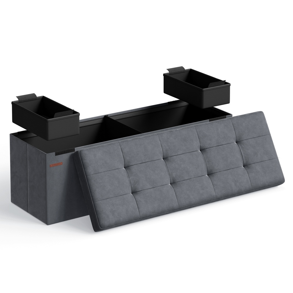 [LSF277G01] SONGMICS Banc ottoman de rangement, repose-pieds pliable, 15 x 43 x 15 pouces, banc d'extrémité de lit, coffre de rangement, charge jusqu'à 660 lb, pour salon, chambre à coucher, entrée, gris ardoise ULSF277G01