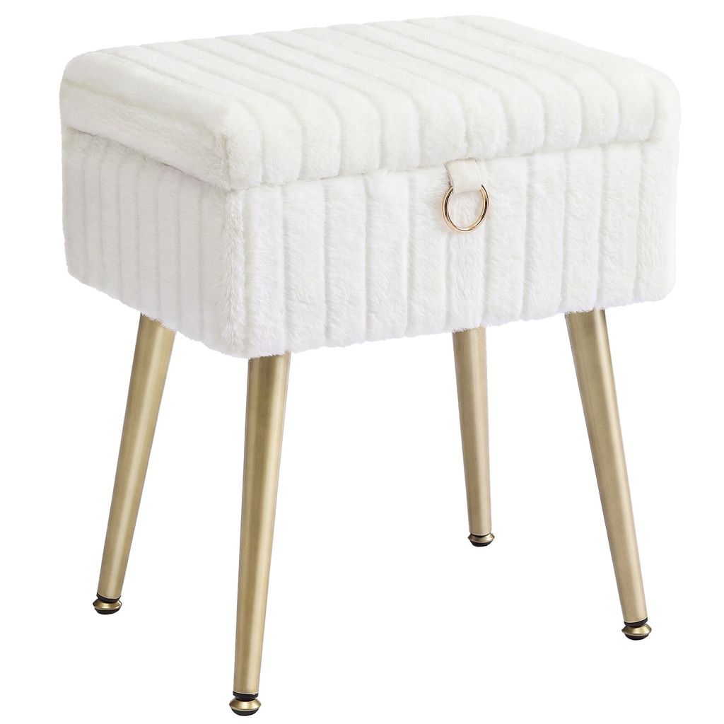 [LOM505WZ02] SONGMICS Tabouret de coiffeuse avec rangement, tabouret de maquillage, repose-pieds, pieds en métal, pieds réglables, pour salon, chambre à coucher, salle de maquillage, blanc crème ULOM505WZ02