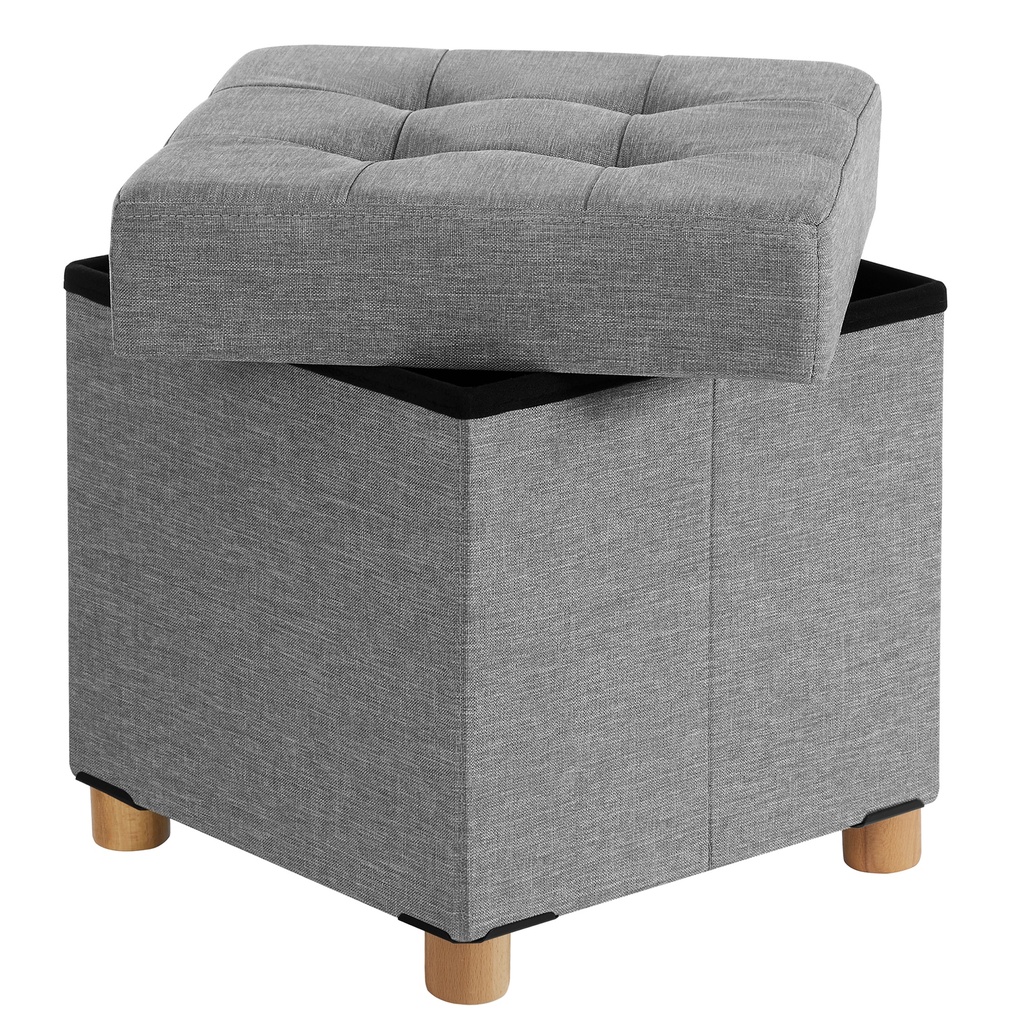 [LSF14GYX] SONGMICS Pouf de Rangement, Banc Rembourré Pliable, Coffre avec Couvercle, Pieds en Bois Massif, Peu encombrant, Charge jusqu'à 300 kg, pour Chambre, Couloir, Chambre d'Enfant, Gris Clair LSF14GYX