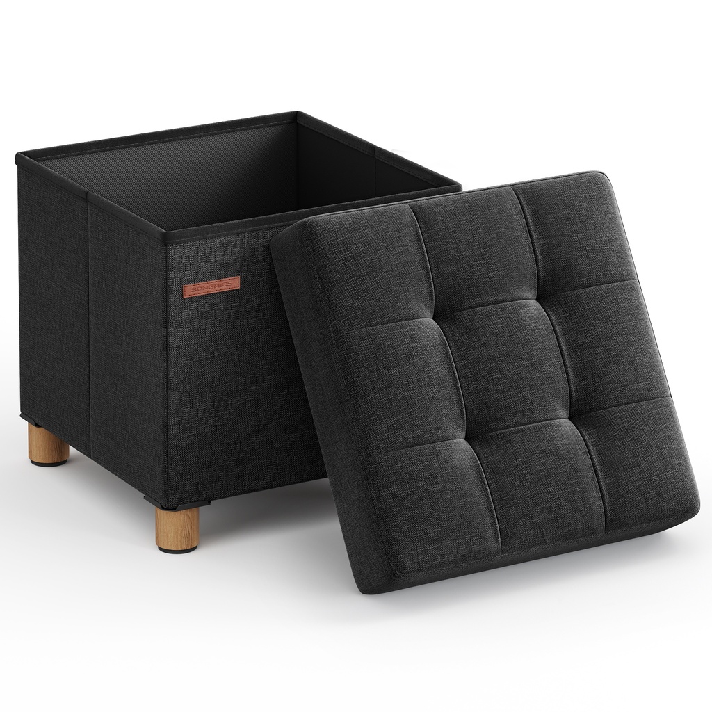 [LSF014B11] SONGMICS LSF014B11 Bench with Storage Space Shoe Bench Folding Seat Chest Storage Box Footstool 38 x 38 x 40 cm for Living Room Bedroom Black
