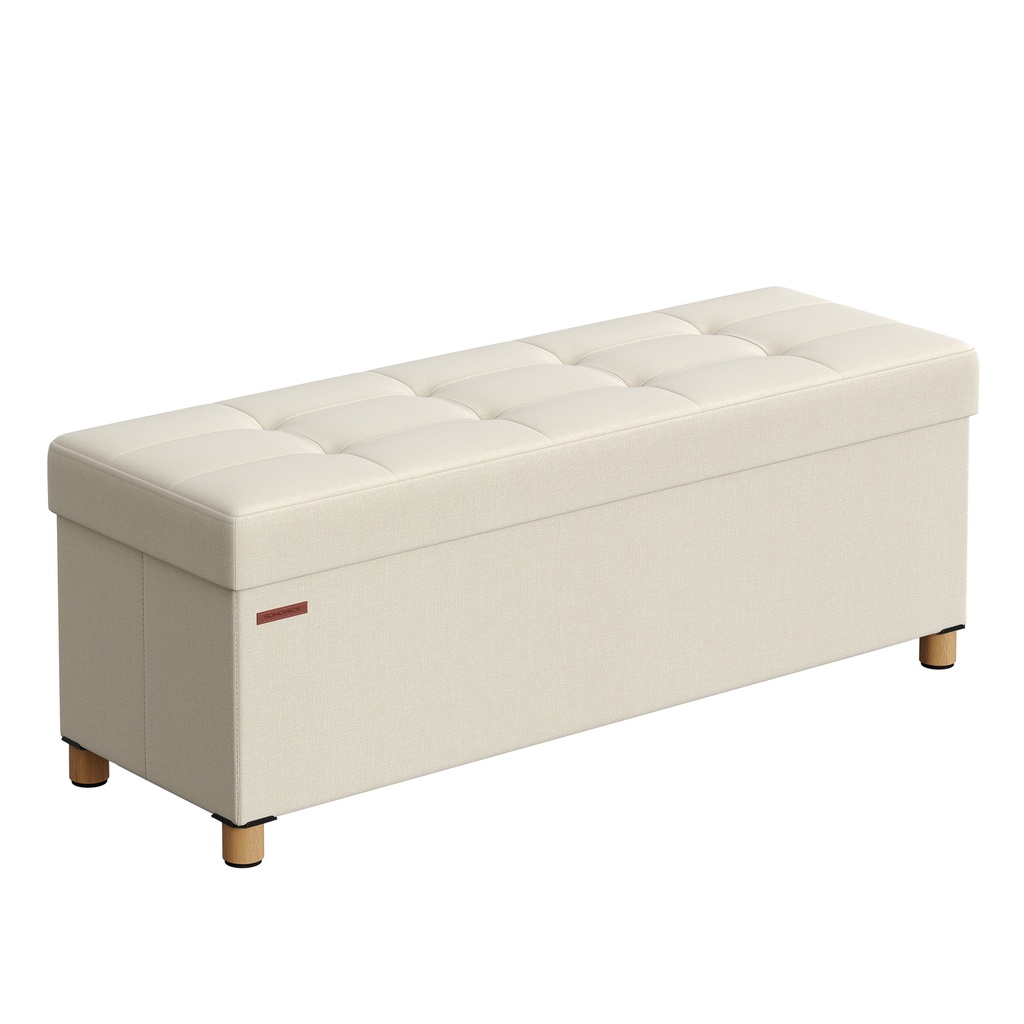 [LSF018W11] SONGMICS Storage Ottoman Bench, Foldable Ottoman Foot Rest with Legs, End of Bed Bench, Storage Chest, Load up to 300 kg, for Living Room, Bedroom, Entryway, 38 x 110 x 40 cm, Cream White LSF018W11