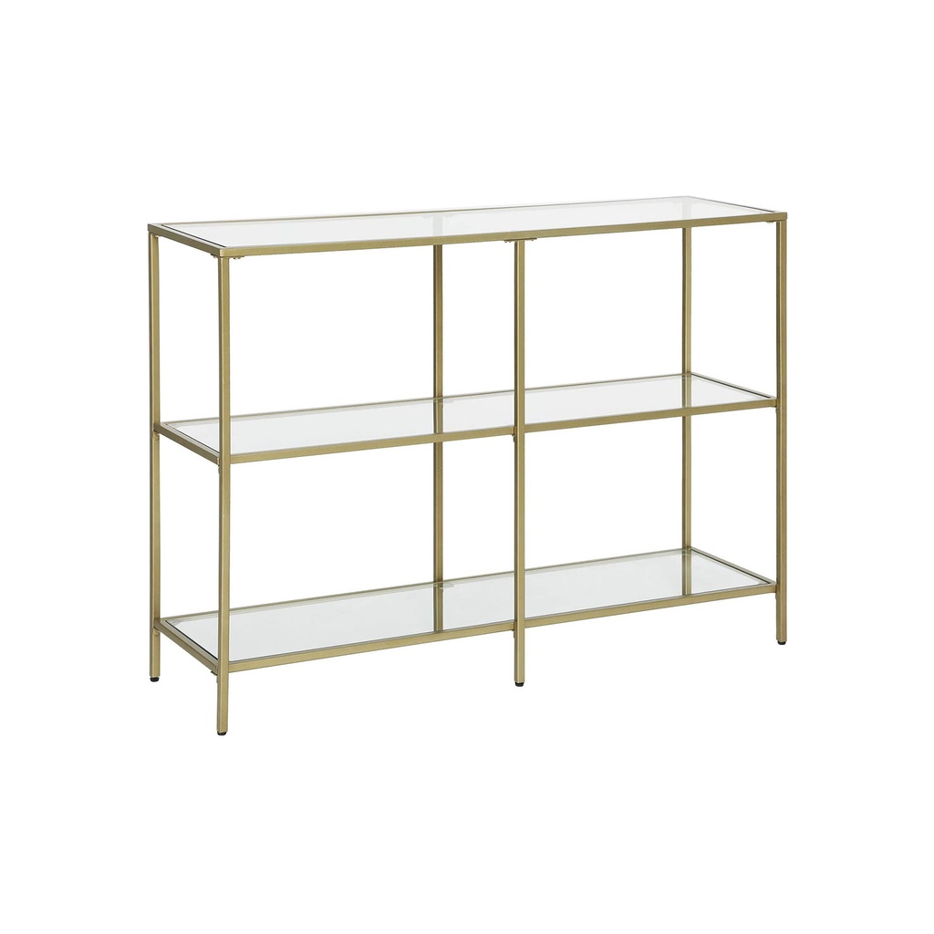 VASAGLE Table Console, Table de canapé avec 3 étagères, étagère en Verre trempé, 100 x 30 x 73 cm, Structure en métal, Moderne, pour Couloir Salon Chambre, Couleur Or LGT27G