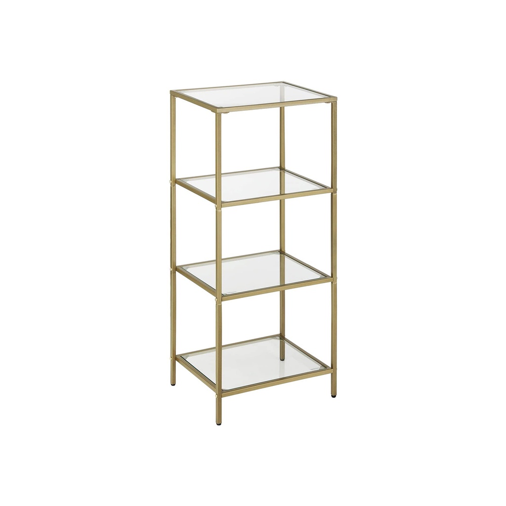 VASAGLE Étagère de Rangement de Salle de Bain, Étagère de Rangement en Verre Trempé, Unité de Rangement à 4 Niveaux, Robuste, Facile à Assembler, pour Salon, Chambre, Bureau, Doré LGT28G
