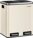 SONGMICS Poubelle de Cuisine, 2 Poubelles Doubles de 15 L pour Recyclage et Déchets, Poubelle à Pédale, 15 Sacs Inclus, Seaux Intérieurs, Fermeture Amortissante pour Petites Familles, Acier, Beige Sable et Noir Encre LTB30A02