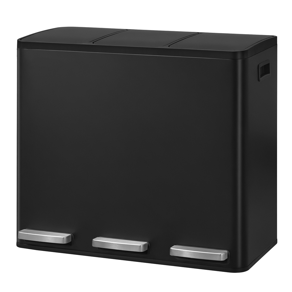 [LTB254BZ02] SONGMICS Poubelle de cuisine 3 x 4,8 gallons (3 x 18 L), poubelle de recyclage à 2 compartiments avec 15 sacs poubelles, seaux intérieurs amovibles, couvercle, poignées, fermeture douce, acier, noir LTB254BZ02
