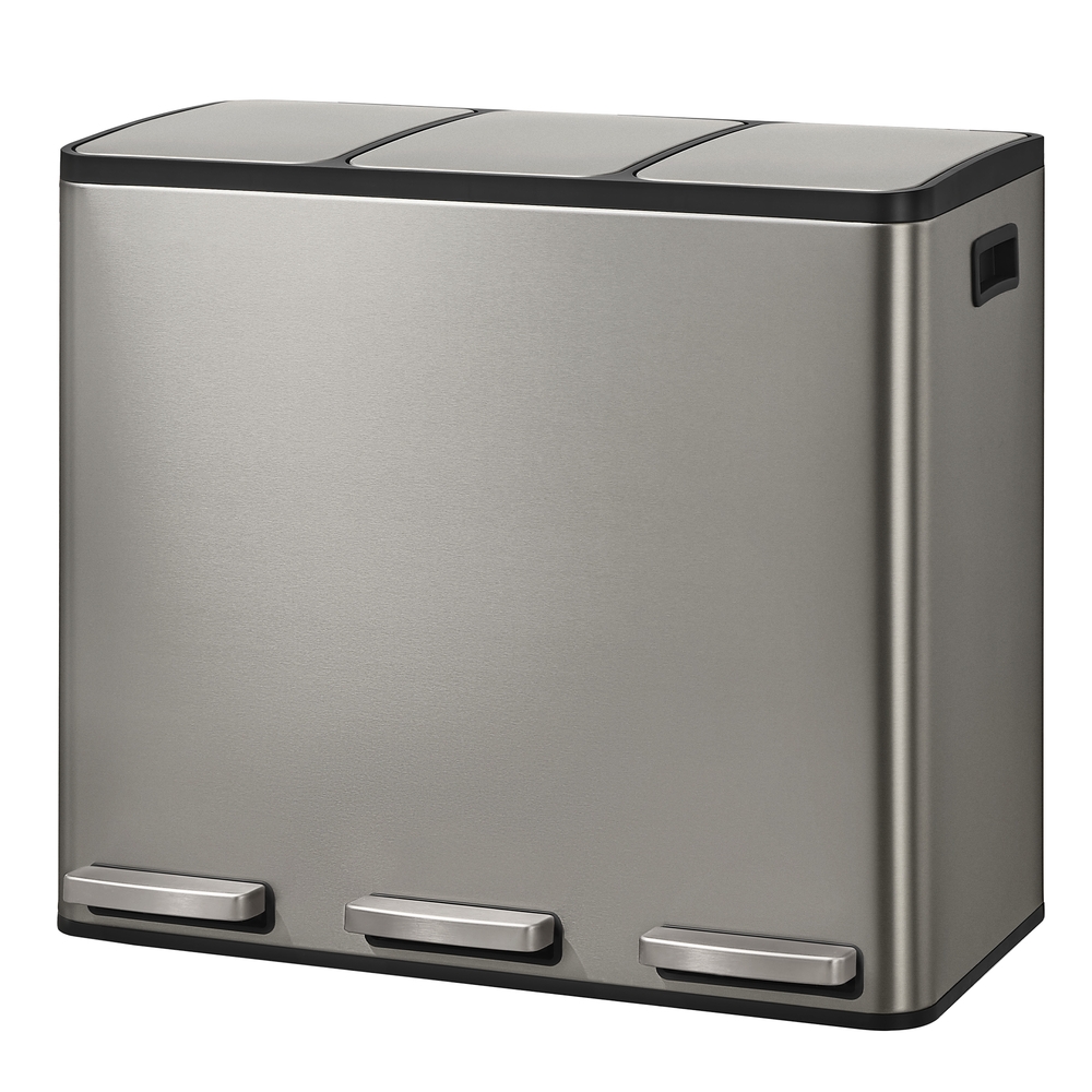 [LTB254EZ01] SONGMICS Poubelle de cuisine 3 x 4,8 gallons (3 x 18 L), poubelle de recyclage à 2 compartiments avec 15 sacs poubelles, seaux intérieurs amovibles, couvercle, poignées, fermeture douce, acier inoxydable, argent LTB254EZ01