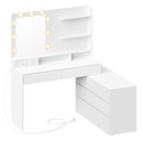 VASAGLE Kailyn RDT140WB01 Coiffeuse avec Miroir et Éclairage LED, Coiffeuse 9 Ampoules, 8 Tiroirs, 3 Etagères, 3 Couleurs de Lumière, Droite ou en L, Blanc Nuage