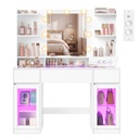 VASAGLE Coiffeuse avec Miroir LED et Éclairage RGB, Prises de Courant, Plateau en Verre, Meubles de Rangement, 107 x 40 x 144,5 cm, Blanc, Chambre, Collection Kailyn RDT145WB01
