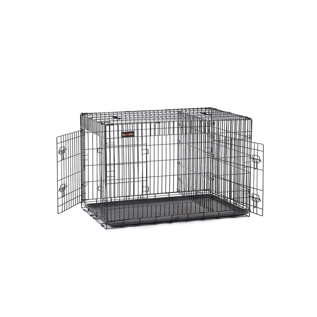 [PPD48BK] FEANDREA Cage pour chien, cage pour chien avec 2 portes, 122 x 74,5 x 80,5 cm, noir PPD48BK