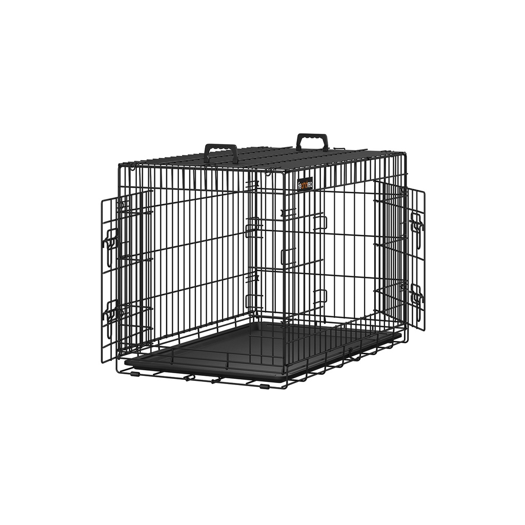 [PPD36H] FEANDREA Caisse pour Chien, Pliable, Longueur 92,5 cm, 2 Portes, L, Noir PPD36H