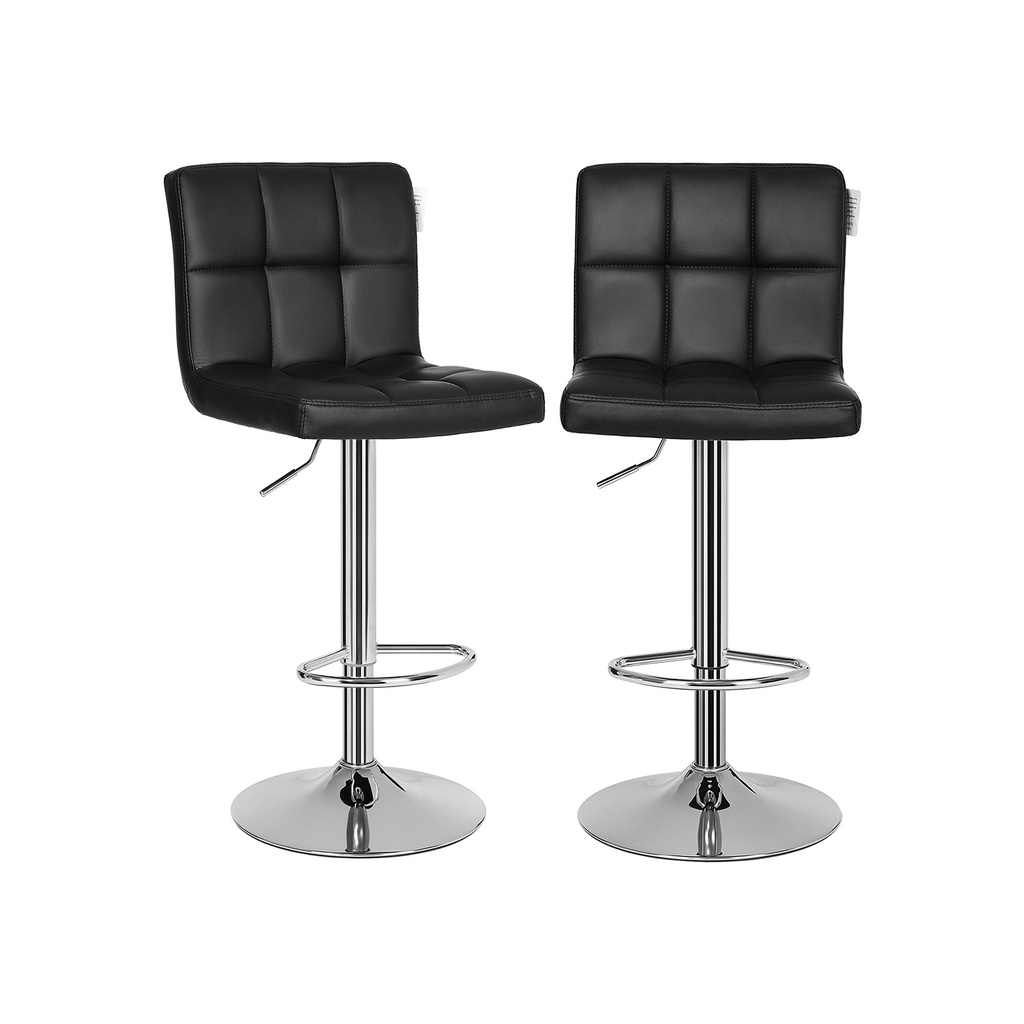 SONGMICS Lot de 2 Tabourets de Bar ou de Cuisine en Simili Cuir, Réglables et Pivotants à 360°, avec Dossier et Repose-Pieds, Structure en Acier Chromé, Noir LJB64B