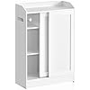 [BBC752W01] VASAGLE Meuble de Salle de Bain, Meuble de Rangement de Salle de Bain Étroit, Porte-Papier Hygiénique et Compartiment à Brosses, Portes Coulissantes, Etagères Réglables, à Côté des WC, 20 x 60 x 80 cm, Blanc Nuage BBC752W01