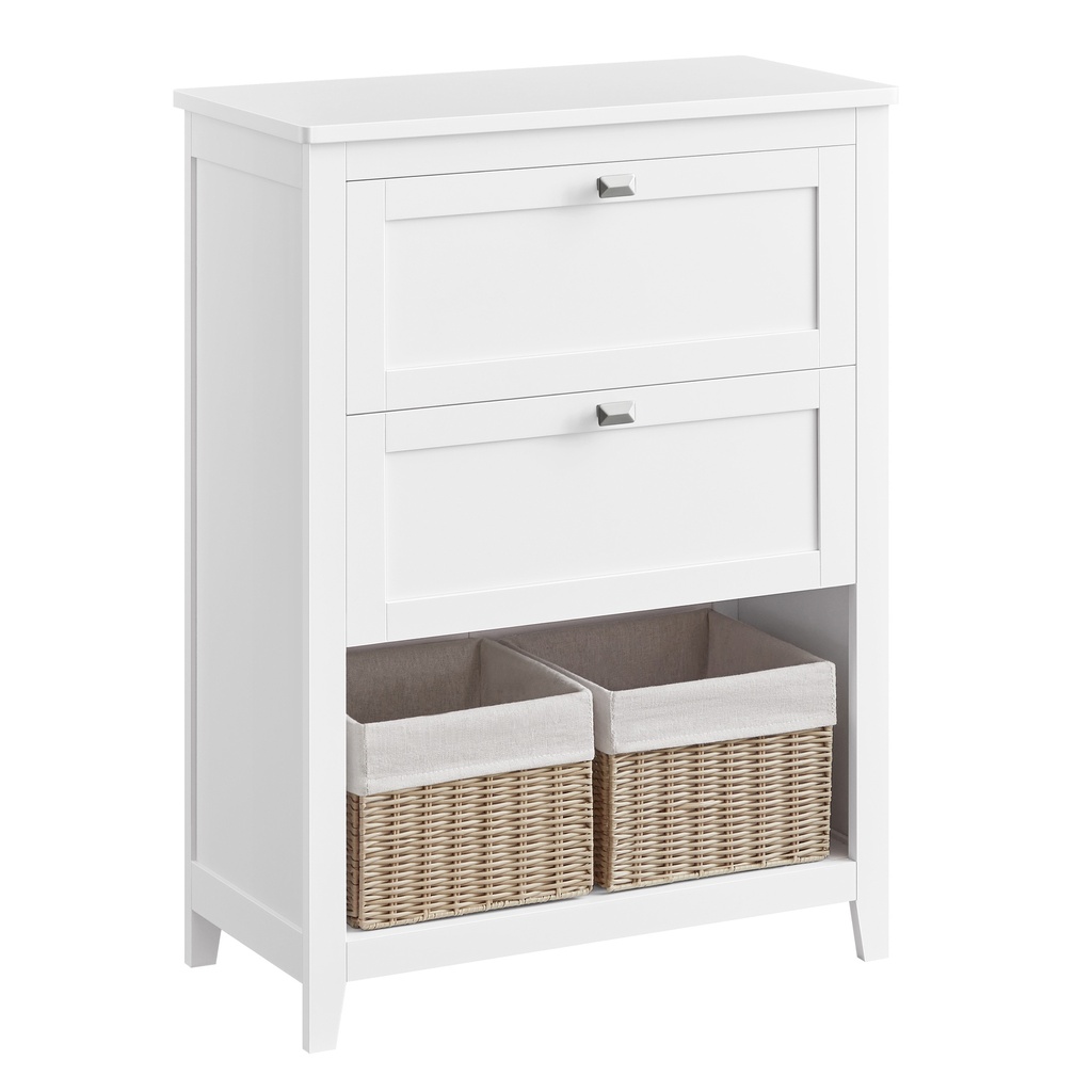 [BBC545W02] VASAGLE Meuble de Salle de Bain, Meuble de Rangement, 2 Tiroirs avec 1 Jeu de Séparateurs Ajustables, 2 Paniers, Panneau Latéral, 30 x 60 x 80 cm, Blanc Nuage BBC545W02