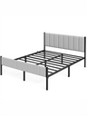 VASAGLE Double Bed Frame 160 x 200 cm with Upholstered Headboard Bed Frame Steel Slats Supports up to 500kg Easy Assembly RMB975G01