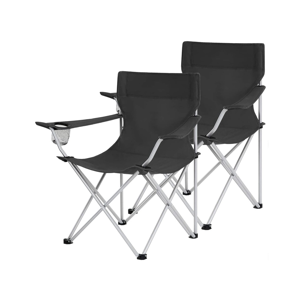 [GCB01BK] SONGMICS Lot de 2 chaises de camping pliantes, chaises d'extérieur avec accoudoirs et porte-gobelet, structure stable, charge max. Capacité 120 kg