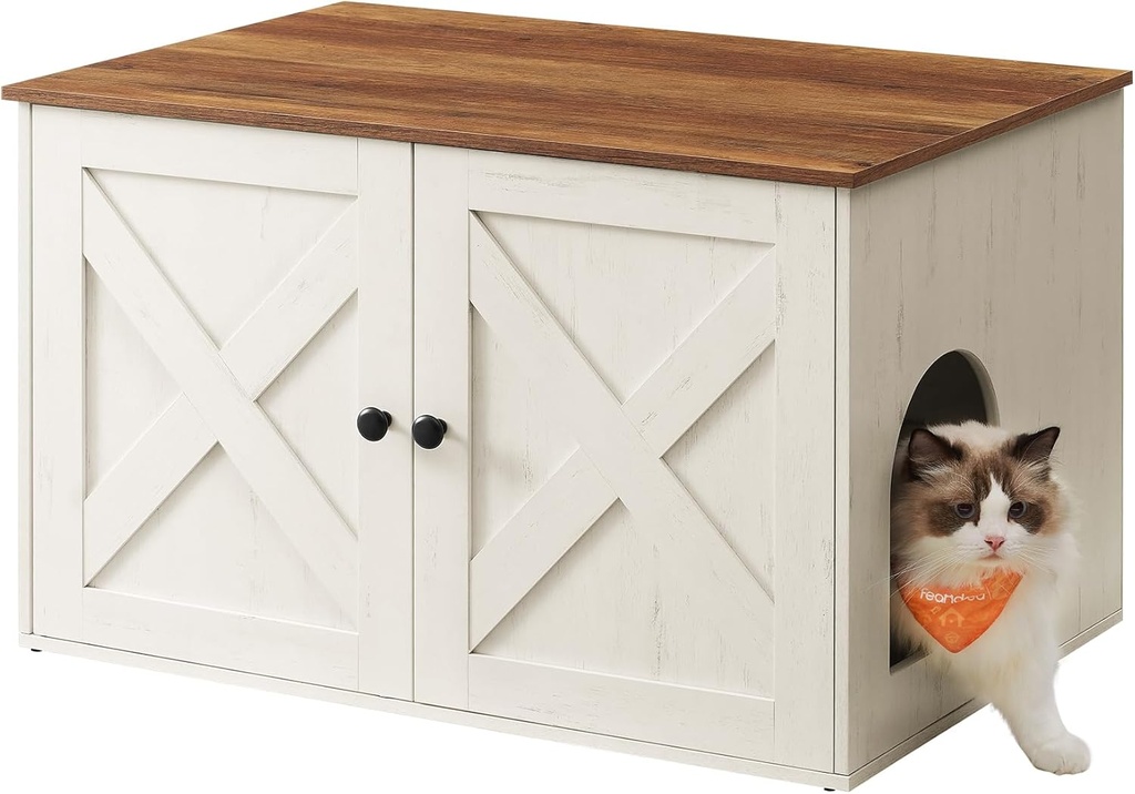 [PCL002P01] Feandrea UPCL002P01 Bac à litière pour chat, meuble caché avec séparateur amovible, maison d'intérieur pour chat, table d'appoint, 31,5 x 20,9 x 19,7 pouces, marron miel et blanc rustique