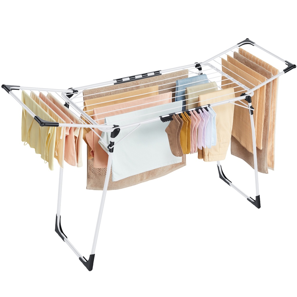 [LLR518W01] SONGMICS Étendoir à Linge, 52,5 x 173 x 96,5 cm Sèche-Linge à Ailes, Étendoir à Linge Peu Encombrant, avec Pinces à Chaussettes, Structure en Métal, pour Vêtements, Serviettes, Linge de Maison, Blanc LLR518W01V1