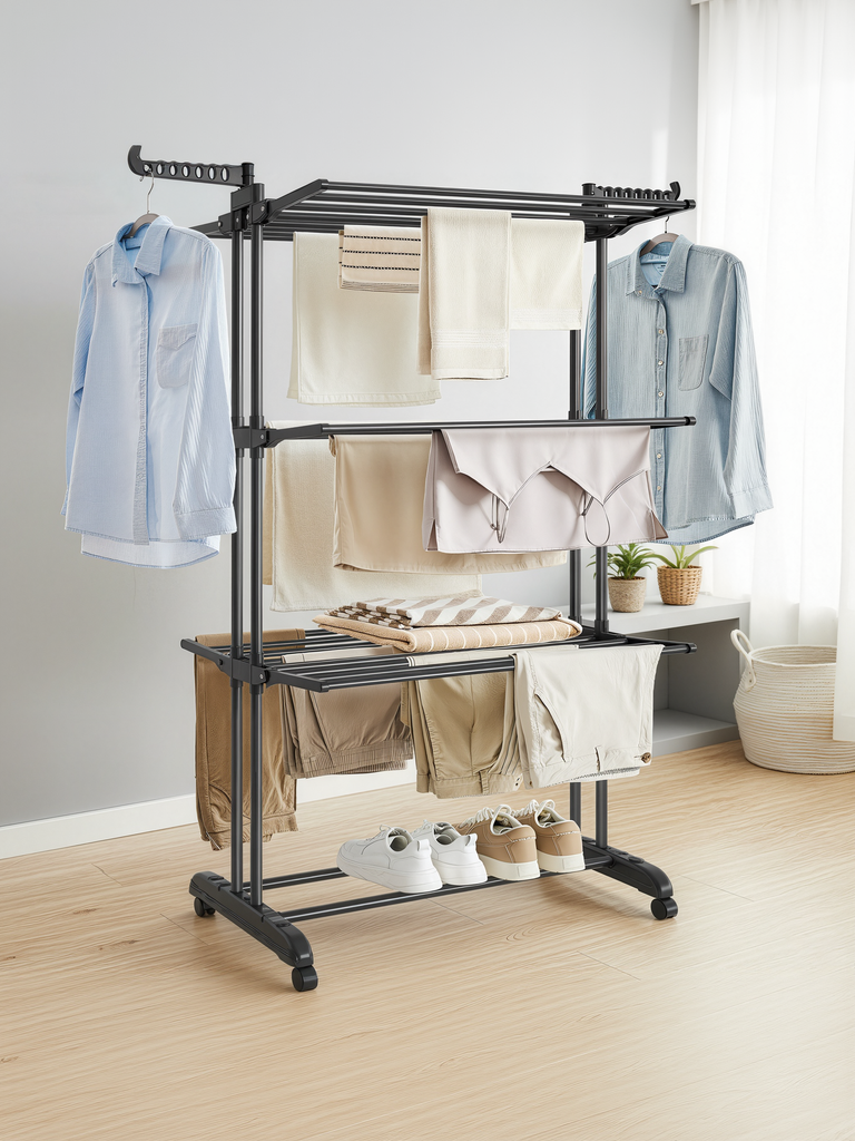 [LLR701B01] Étendoir à linge, étendoir à linge pliable, acier inoxydable, étendoir à linge, utilisation intérieure et extérieure, noir