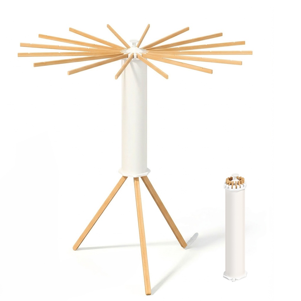 [LLR530YW01] SONGMICS Étendoir à linge, séchoir à linge rotatif pliable, support de séchage de linge portable, peu encombrant, rotatif, autoportant, balcon de buanderie, 16 bras coulissants en bois, couleur naturelle LLR530YW01