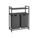 VASAGLE Panier à Linge 2 Compartiments, Panier à Linge avec 2 Etagères, Trieur de Linge, Sac à Linge Extensible et Amovible, Par Sac 46 Litres, pour Salle de Bain, Buanderie, Noir-Gris BLH211G01