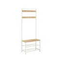 VASAGLE Porte-Manteau, Porte-Manteau avec Banc de Rangement pour Chaussures, Arbre d'Entrée avec Porte-Chaussures, Design 3 en 1, Structure en Acier, pour Couloir, Entrée, 32 x 70 x 175 cm, Moderne, Couleur Chêne et Blanc HSR041W09