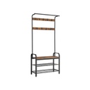 VASAGLE Porte-Manteau, Porte-Manteau avec Banc de Rangement pour Chaussures, Design 4 en 1, avec 9 Crochets Amovibles, une Tringle à Vêtements, pour Couloir, Entrée, 33,7 x 84 x 183 cm, Industriel, Marron Rustique et Noir HSR400B01