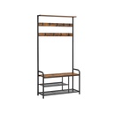 VASAGLE HSR409B01 Porte-manteau avec banc à chaussures, 9 crochets amovibles, étagère supérieure pour entrée, couloir, chambre, marron rustique et noir