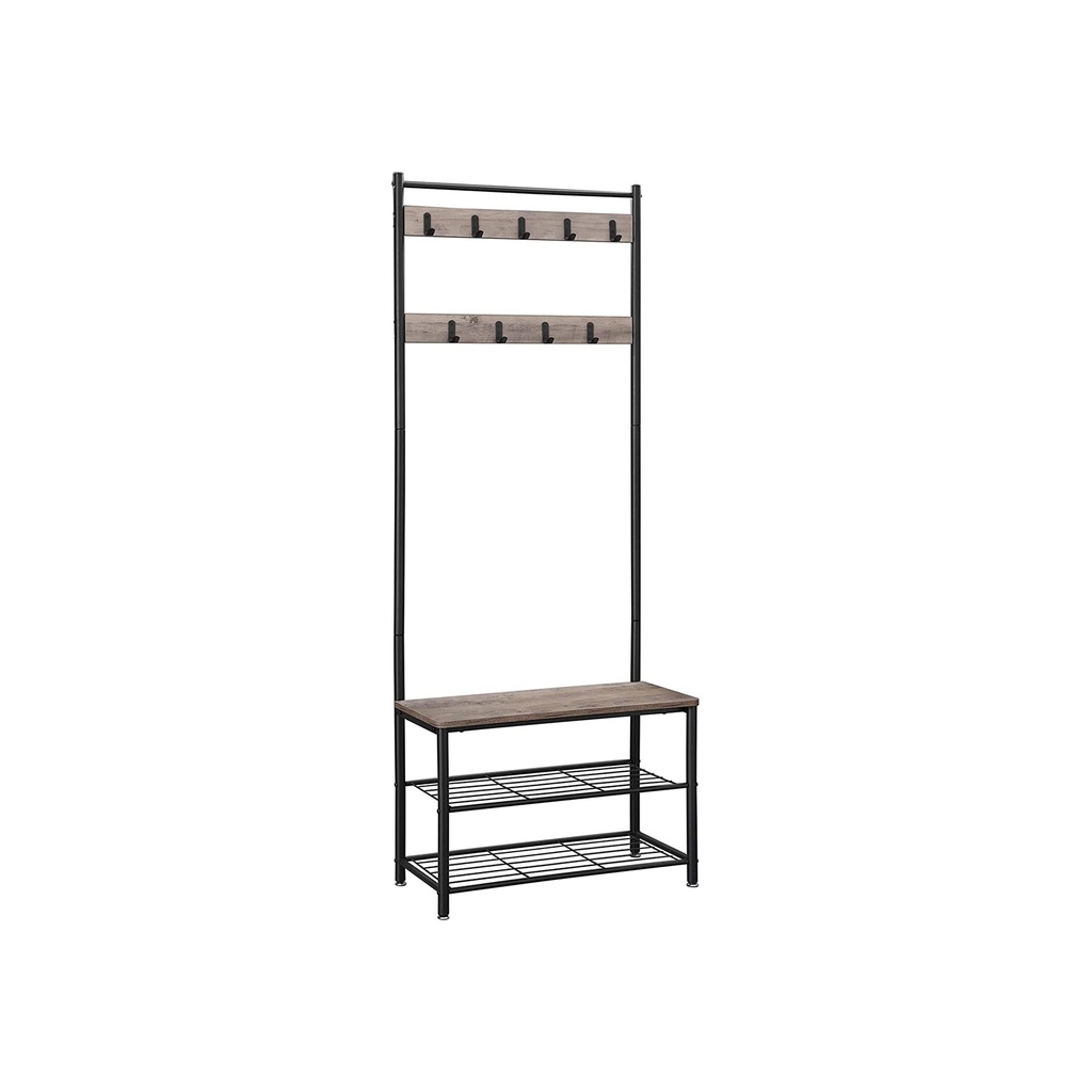 [HSR41MB] VASAGLE Porte-Manteau, Porte-Manteau avec Banc de Rangement pour Chaussures, Arbre d'Entrée avec Porte-Chaussures, Design 3 en 1, Structure en Acier, pour Couloir, Entrée, 32 x 70 x 175 cm, Industriel, Grège et Noir HSR41MB