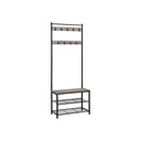 VASAGLE Porte-Manteau, Porte-Manteau avec Banc de Rangement pour Chaussures, Arbre d'Entrée avec Porte-Chaussures, Design 3 en 1, Structure en Acier, pour Couloir, Entrée, 32 x 70 x 175 cm, Industriel, Grège et Noir HSR41MB