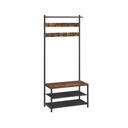 VASAGLE HSR411B01 Portemanteau Portemanteau avec 9 Crochets Amovibles Banc Design Industriel pour Couloir Chambre Vintage Marron Noir