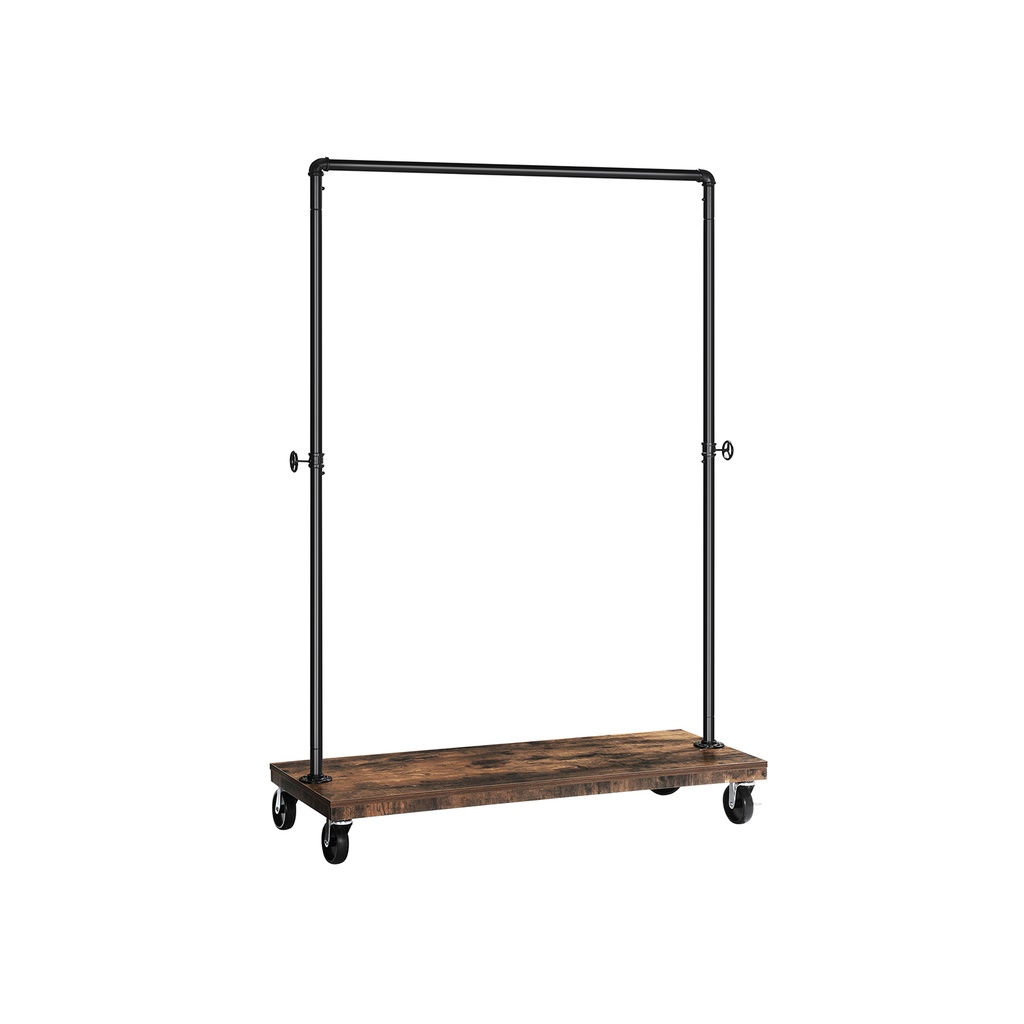 VASAGLE Tringle à vêtements pour chambre à coucher, portant à vêtements robuste, portant à vêtements industriel avec étagère, rail supérieur max. Charge 90 kg, buanderie, magasin de détail, marron rustique et noir HSR65BXV1